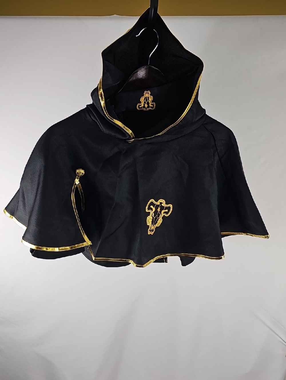 Black Hooded Short Cape with Headband and Gold Trim